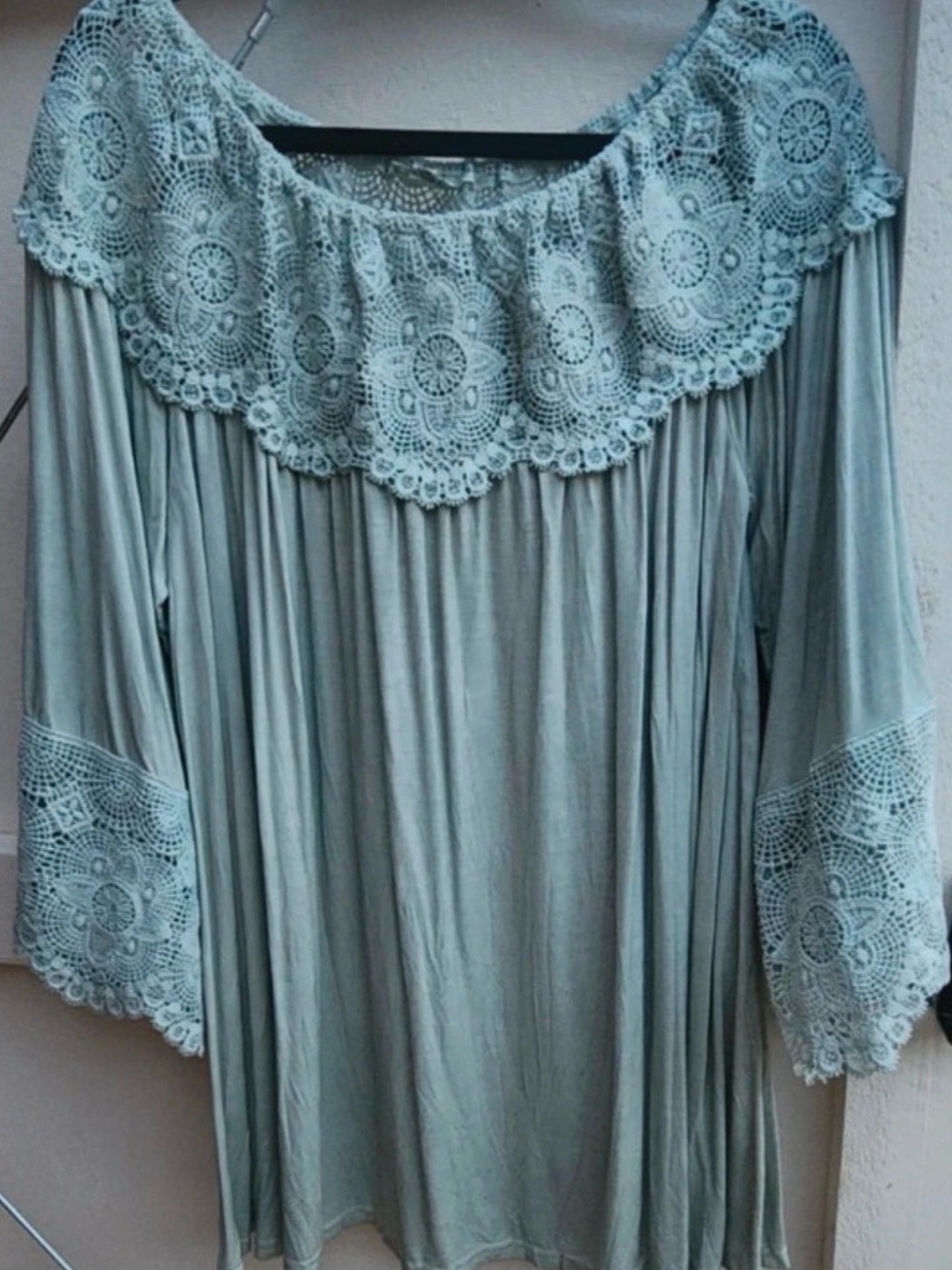 POL Boho Lace Top - Light Teal oversized SM-NWOT